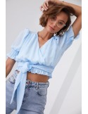 Kurze Bluse mit Gürtel, blau 20580 – Online-Shop – Boutique